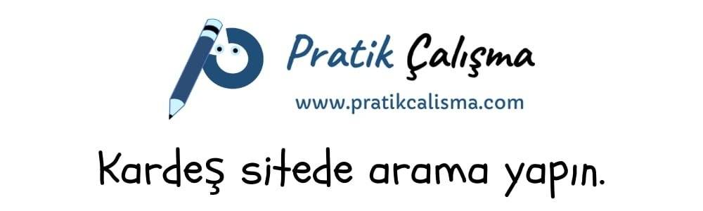 Üstünde "Pratik Çalışma" dikdörtgen logo, aşağısında "Kardeş sitede arama yapın." yazısı var.